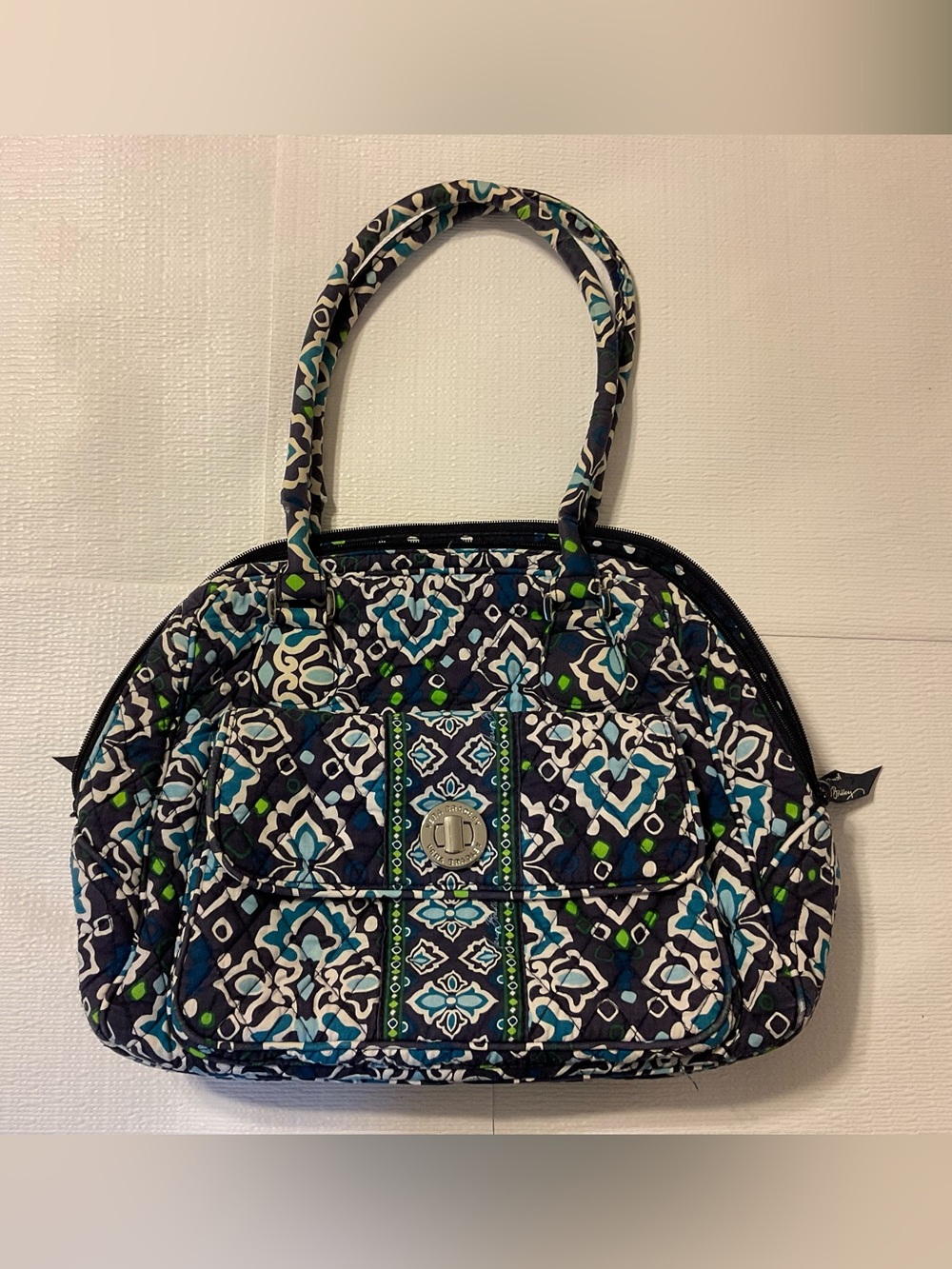 Vera Bradley Quilted Navy and Teal Patterned Tote Bag